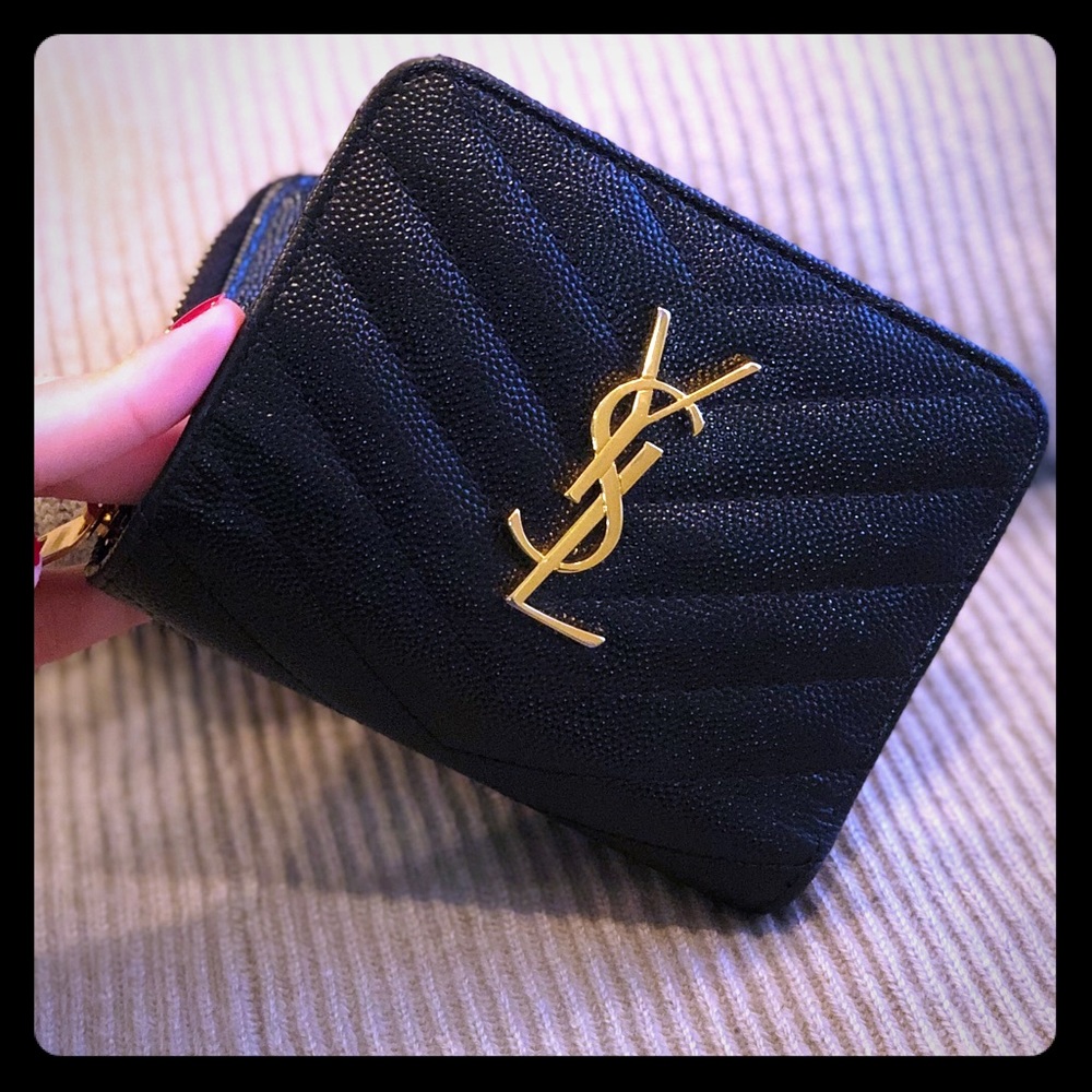 Saint Laurent MiniMonogram YSL Textured Zip Wallet